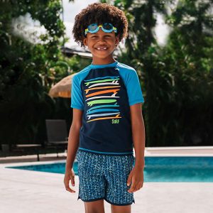 Boys Sunshade UPF 50 Chlorine Resistant Short Sleeve Crew Neck Rash Guard