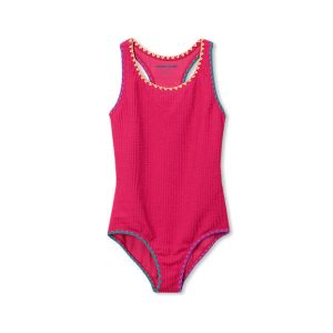 Girls Chlorine Resistant Embroidered One Piece Swimsuit