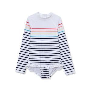 Girls Chlorine Resistant Long Sleeve Ruffle One Piece Swimsuit