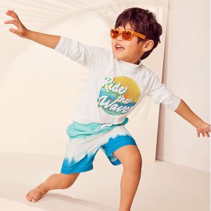 Boys Chlorine Resistant Long Sleeve Mock Neck UPF 50 Rash Guard