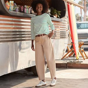Women's Chino High Rise Barrel Leg Utility Ankle Pants