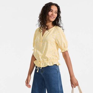 Women's Elbow Sleeve Lightweight Jersey Gathered Adjustable Hem Blouse