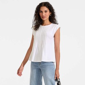 Women's Cap Sleeve Lightweight Jersey Pintuck Swing Top