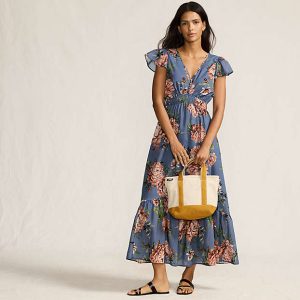 Women's Vneck Flutter Sleeve Maxi Dress