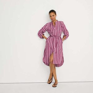 Women's Poplin Oversized Puff Sleeve Midi Shirt Dress