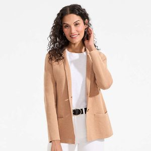 Women's Fine Gauge Cotton Button Front Blazer Sweater
