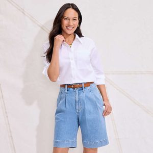 Women's Soft Denim High Rise 7" Pleated Trouser Shorts