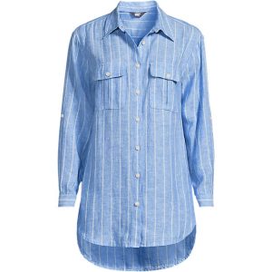 Women's Linen Roll Sleeve Relaxed Tunic Top