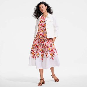 Women's Poplin Drop Waist Midi Skirt - Set Bottom