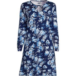 Women's Cotton Interlock Long Sleeve Above the Knee Nightgown
