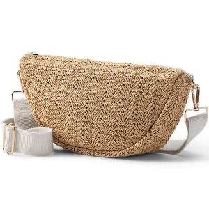 Straw Crescent Crossbody Bag