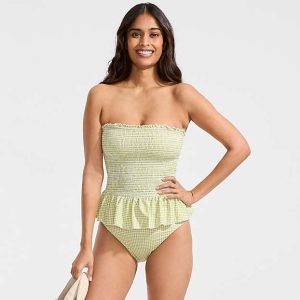 Women's Smocked Bandeau Peplum One Piece Swimsuit