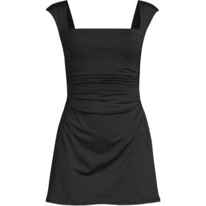 Women's Smoothing Square Neck Ruched Swim Dress Swimsuit