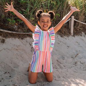 Girls Sleeveless Ruffle Knit Romper