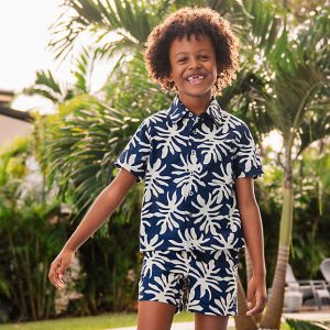 Boys Short Sleeve Linen Slub Button Down Shirt