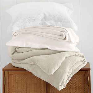 Basketweave Cotton Matelasse Coverlet and Sham