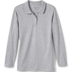 School Uniform Girls Long Sleeve Feminine Fit Interlock Polo Shirt