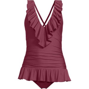 Women's Ruffle Plunge Skirted High Leg One Piece