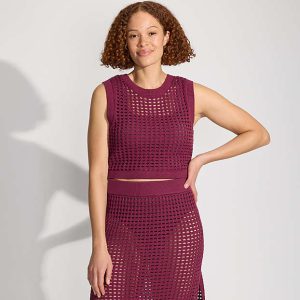 Women's Cotton Viscose Open Knit Sleeveless Scoop Neck Top Cover Up